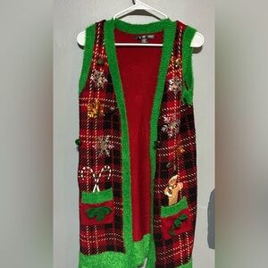 Festive Small Red and Green Plaid Holiday Vest